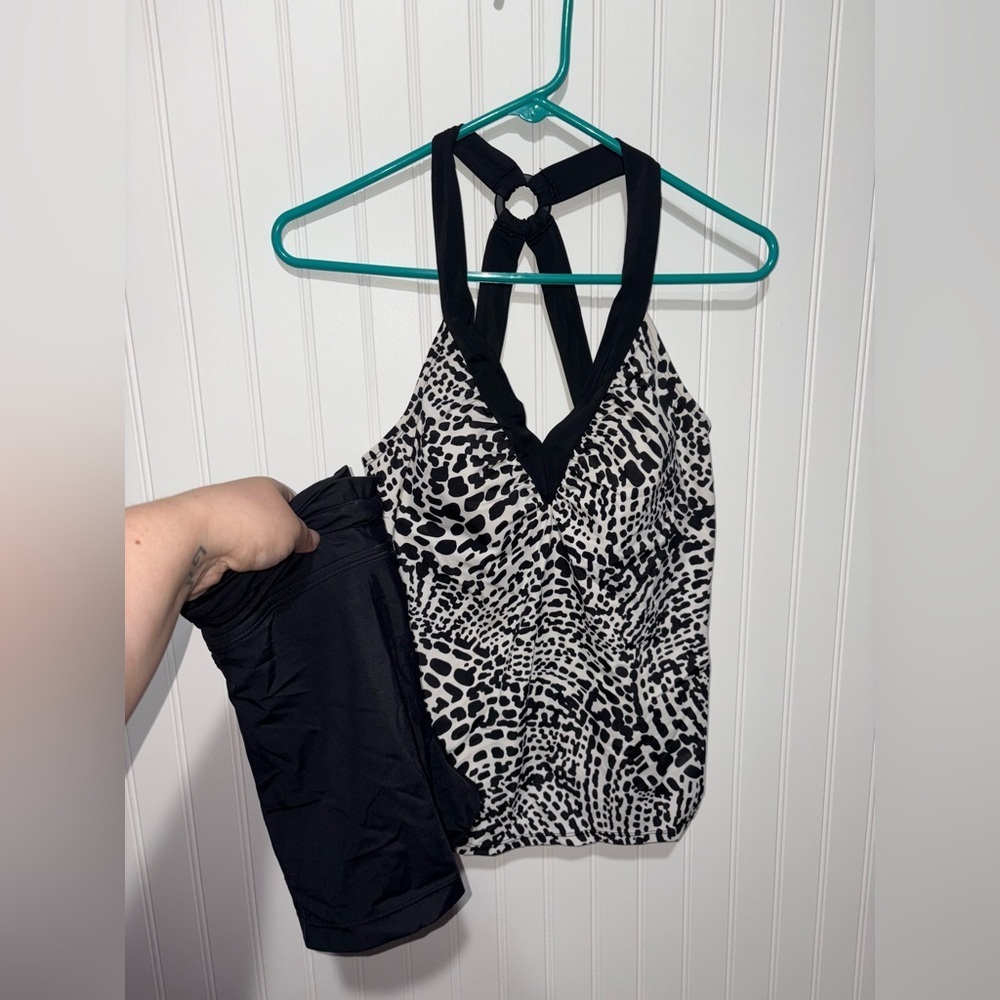 Jantzen Classic Black and White Halter Top Swim Tank with Swim Shorts| Size 12